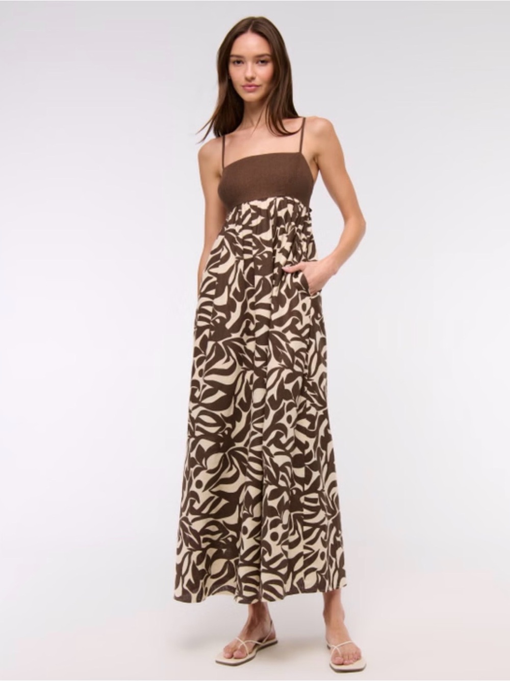 Abercrombie & Fitch Brown and Cream Printed Maxi Dress